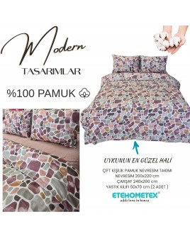 ETEHOMETEX %100 Pamuk Nevresim Takımı ÇİFT KİŞİLİK MOZAİK PUDRA 8696474232112